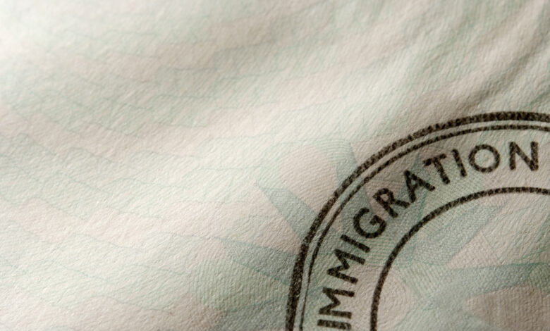 Close-up of blank immigration stamp with copy space.