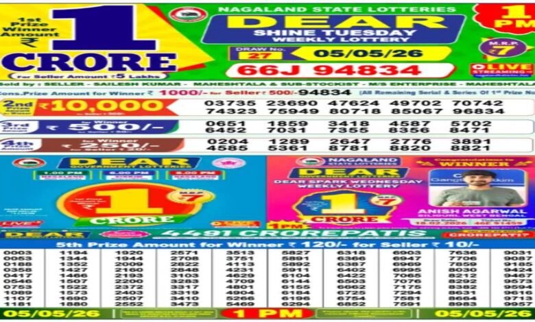 Nagaland Lottery Sambad Result Today, 5 May 2026: Check Dear 1PM Tuesday Weekly Lucky Draw Winners For Rs 1 Cr