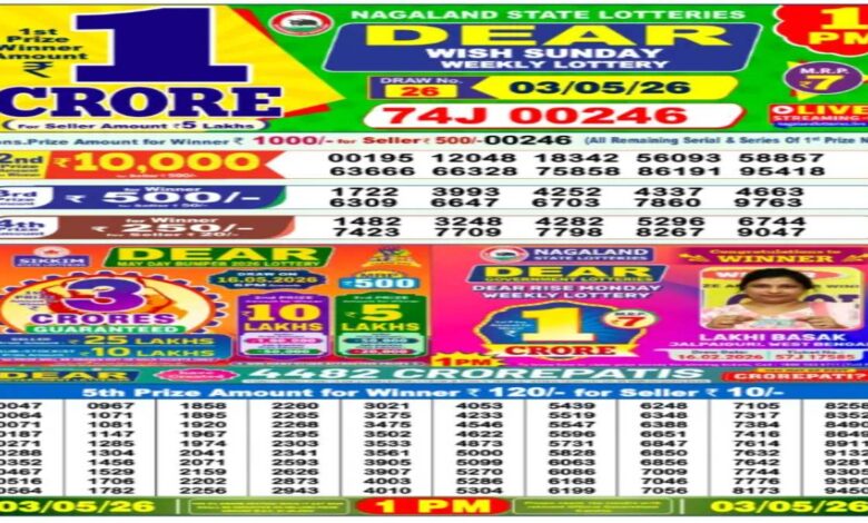 Nagaland State Sambad Lottery Result Today, 03/05/2026 LIVE: Dear 1PM Sunday Weekly Lucky Draw Winners List