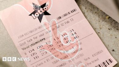 A stock image of a National Lottery lotto ticket on pink paper.