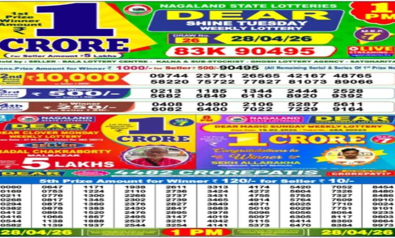 Nagaland Sambad Lottery Result Today, 28/04/2026 LIVE: Dear 1PM Tuesday Weekly Lucky Draw, Check Winners List