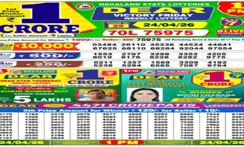 Nagaland Sambad Lottery Result Today, 24-04-2026 LIVE: Dear 1PM Lucky Draw; Check Winners For Rs 1 Crore Prize