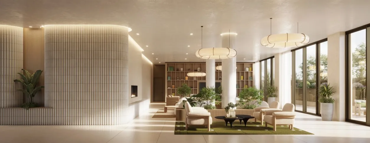 lobby with fireplace, seating