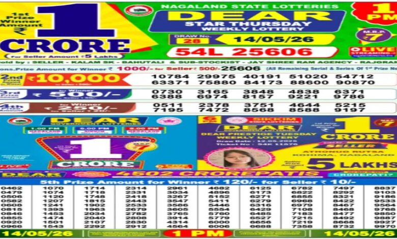 Nagaland State Sambad Lottery Result Today, 14-5-2026 LIVE: Dear 1PM Thursday Weekly Lucky Draw Winners List