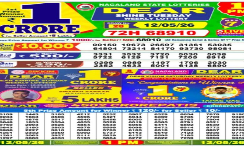 Nagaland Sambad Lottery Result Today, 12-5-26 LIVE 1PM DEAR Tuesday Weekly Lucky Draw Winners List For Rs 1 Cr