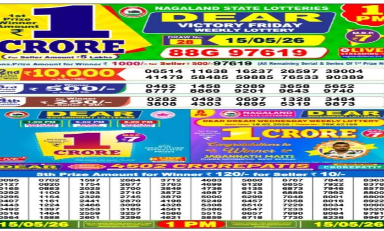 Nagaland Dear Lottery Sambad Result Today, 15 May 2026 LIVE: Morning 1PM Friday Weekly Lucky Draw Winners List