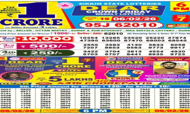 Nagaland Sambad Lottery Result Today, 6 February 2026 LIVE: Dear 6 PM Weekly Friday Lucky Draw Winners List