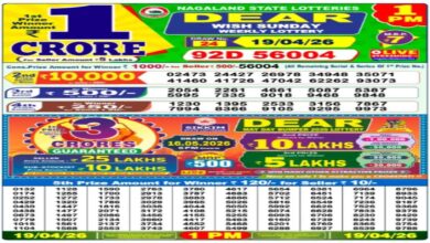 Nagaland State Sambad Lottery Result Today, 19-04-2026 LIVE: Dear 1PM Tuesday Weekly Lucky Draw For Rs 1 Crore