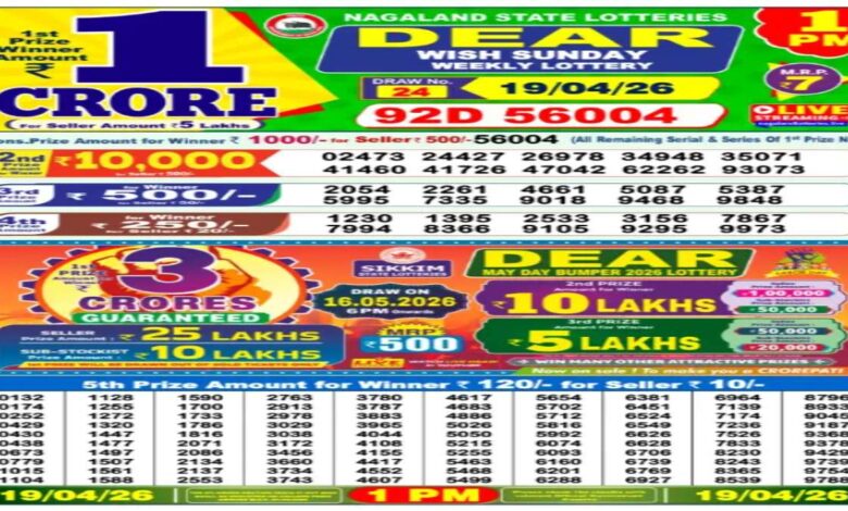 Nagaland State Sambad Lottery Result Today, 19-04-2026 LIVE: Dear 1PM Tuesday Weekly Lucky Draw For Rs 1 Crore