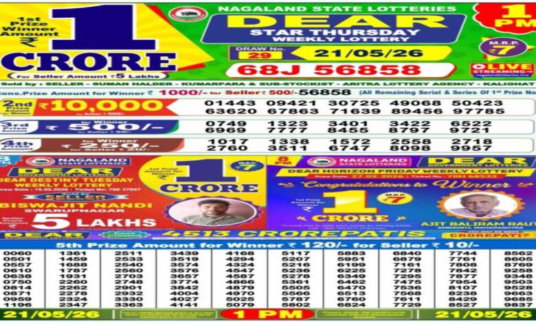 Nagaland Dear Sambad Lottery Result Today, 21-5-2026 LIVE: 1PM Thursday Weekly Lucky Draw Winners For Rs 1 Cr