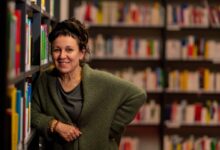 Polish author Olga Tokarczuk poses after a press conference on Oct. 10, 2019, in Bielefeld, western Germany, after she was awarded the 2018 Nobel Literature Prize.