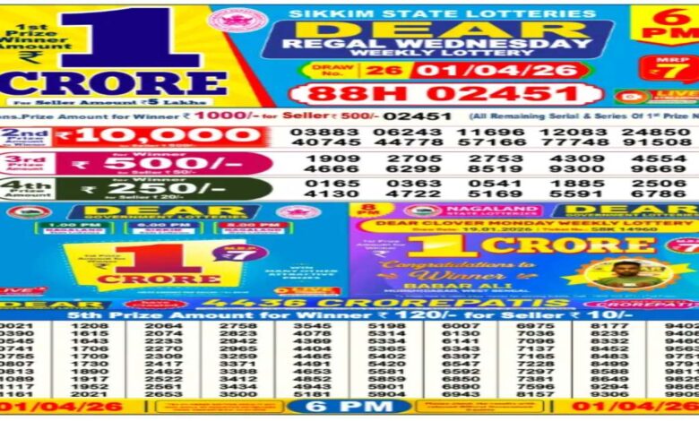 Nagaland Dear Lottery Sambad Result Today, 1-04-2026 LIVE: 6PM Wednesday Weekly Lucky Draw For Rs 1 Crore