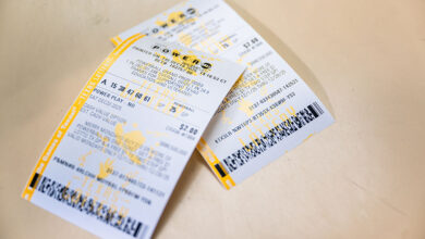AUSTIN, TEXAS - DECEMBER 19: In this photo illustration, Powerball lottery tickets are displayed on a countertop at an Exxon Mobil gas station on December 19, 2025 in Austin, Texas. The Powerball jackpot climbs to $1.5 billion, making it the fifth largest in Powerball history. (Photo by Brandon Bell/Getty Images)