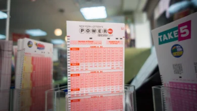 Powerball tickets on a convenience store shelf to enter for an estimated $1.3 billion jackpot, seen on Monday, January 11, 2016. The jackpot has rolled over 18 times with no winner with the next drawing Wednesday. (�� Richard B. Levine) (Photo by Richard Levine/Corbis via Getty Images)