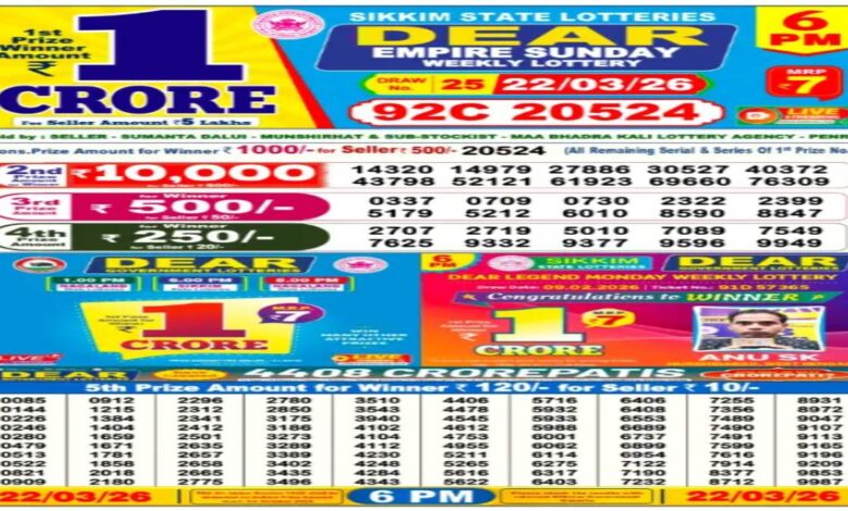 Nagaland Lottery Result Today, 22-3-2026 LIVE: Evening Sambad Dear 6PM Sunday Weekly Lucky Draw Winners List