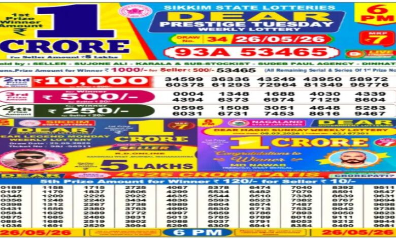 Nagaland State Sambad Lottery Results Today, 26 May 2026 LIVE: Dear 6PM Tuesday Weekly Lucky Draw Winners List