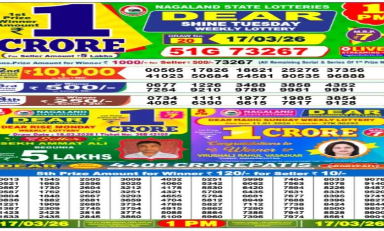 Nagaland Lottery Sambad Morning 1PM Dear Tuesday Weekly Lucky Draw: State Lottery Result Today, 17-3-2026 LIVE