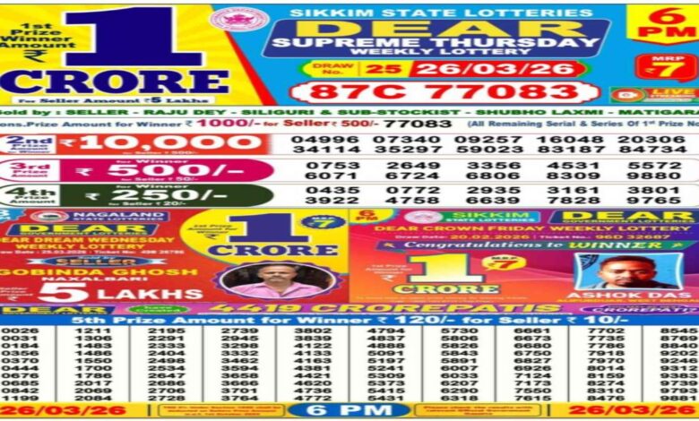 Nagaland Sambad Lottery Results Today, 26-3-2026 LIVE: Dear 6PM Thursday Weekly Lucky Draw Winners For Rs 1 Cr