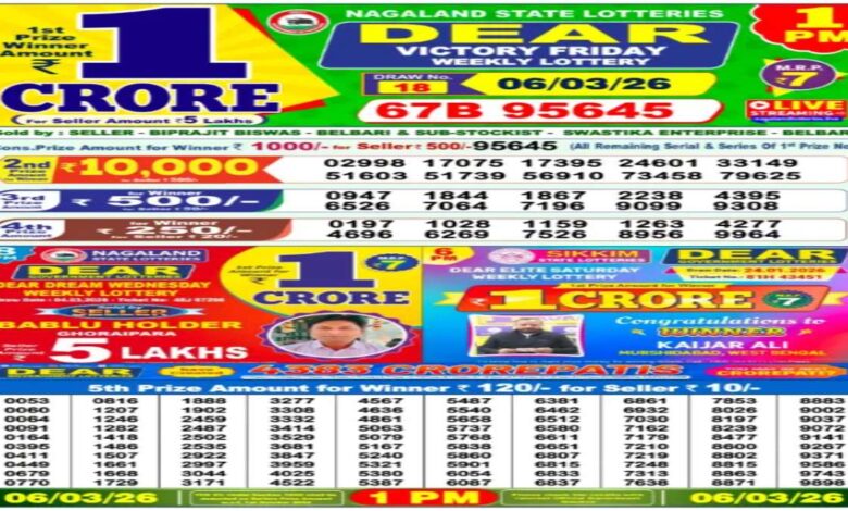 State Lottery Result Today, 6-3-2026 LIVE: Nagaland Sambad Dear 1PM Friday Weekly Lucky Draw Winners List & No