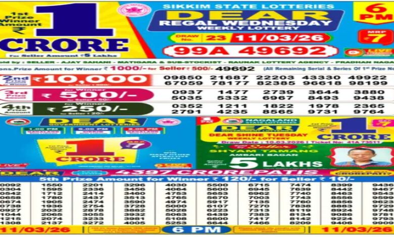 Nagaland Lottery Result Today, 11-3-2026 LIVE: Dear Sambad 6 PM Weekly Wednesday Lucky Draw Winners List