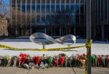 An impromptu memorial outside the Barus and Holley building on the campus of Brown University.