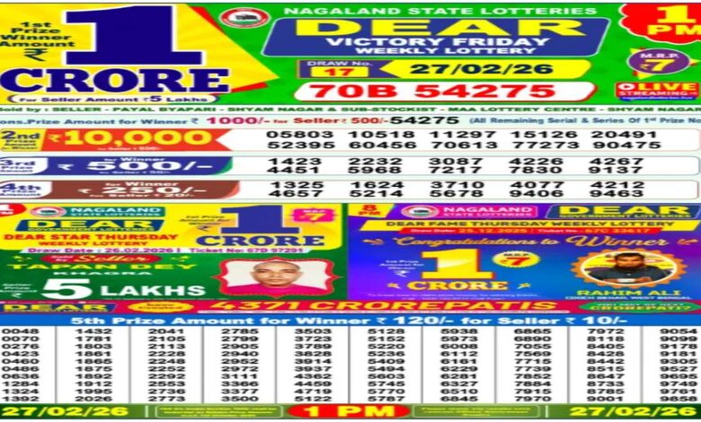 State Lottery Result Today, 27 February 2026: Nagaland Sambad Dear 1PM Friday Weekly Lucky Draw Winners List