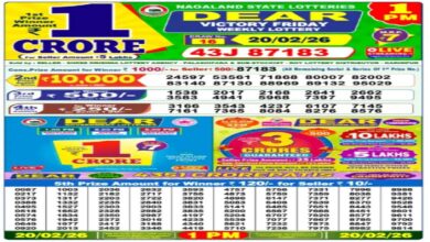 State Lottery Result Today, 20-02-2026: Nagaland Sambad Dear 1 PM Friday Weekly Lucky Draw Winners Announced