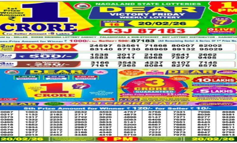State Lottery Result Today, 20-02-2026: Nagaland Sambad Dear 1 PM Friday Weekly Lucky Draw Winners Announced