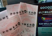 Powerball tickets are shown at a lottery agent.