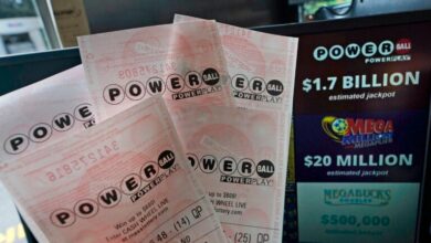 Powerball tickets are shown at a lottery agent.