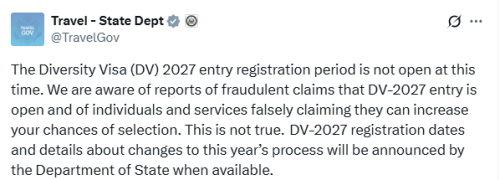 X post by US Dept. of State Consular Affairs. PHOTO/Screengrab by People Daily Digital