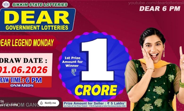 Sikkim State Lottery Result: June 1, 2026, 6 PM Live - Watch Streaming Of Winners List Of Dear Legend Monday Weekly Draw