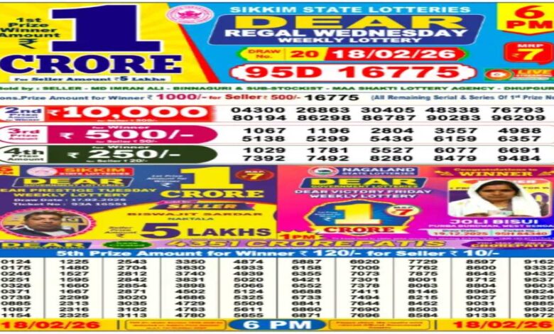 Nagaland Sambad Lottery Result Today, 18 February, 2026: Dear Day 6PM Wednesday Weekly Lucky Draw Winners List