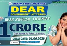 Sikkim State Lottery Result: June 4, 2026, 6 PM Live - Watch Streaming Of Winners List Of Dear Supreme Thursday Weekly Draw