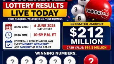 LIVE | Lottery Powerball Winning Numbers June 6, 2026: $212 Million Jackpot Winner, Cash Prize Rolls Over $94.5 Million Draw