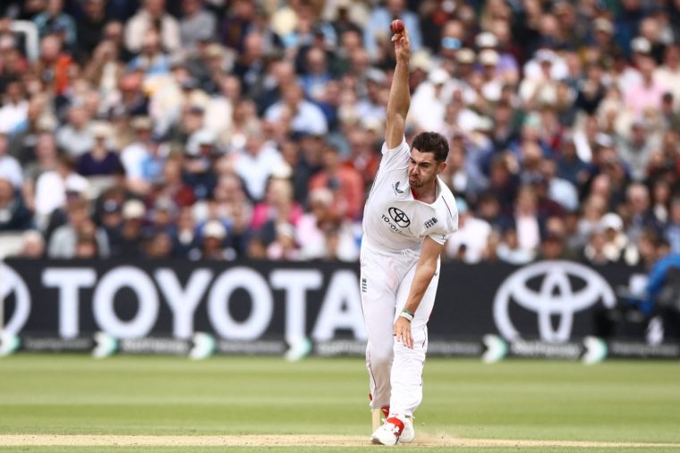 England's Josh Tongue bowls on the fourth day of the first cricket test match between England and New Zealand at Lord's cricket ground in London on June 7, 2026. (Photo by Henry NICHOLLS / AFP via Getty Images) / RESTRICTED TO EDITORIAL USE. NO ASSOCIATION WITH DIRECT COMPETITOR OF SPONSOR, PARTNER, OR SUPPLIER OF THE ECB