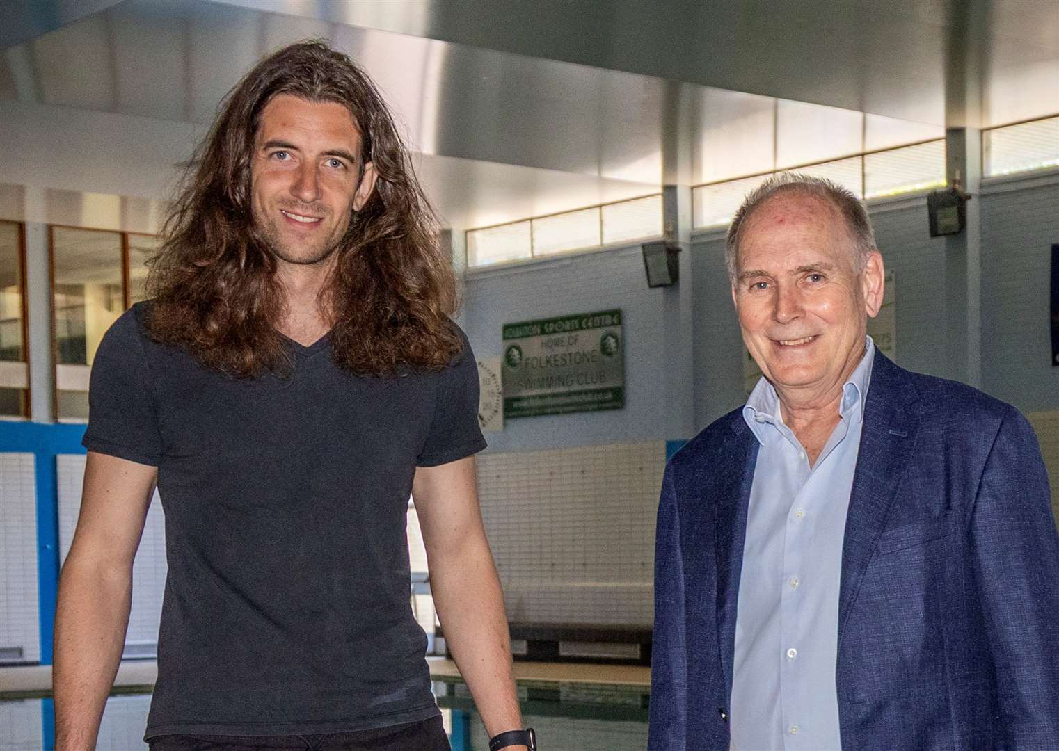 TST’s Dan Hulme and Sir Roger De Haan at Folkestone Sports Centre. Picture: Andy Aitchison