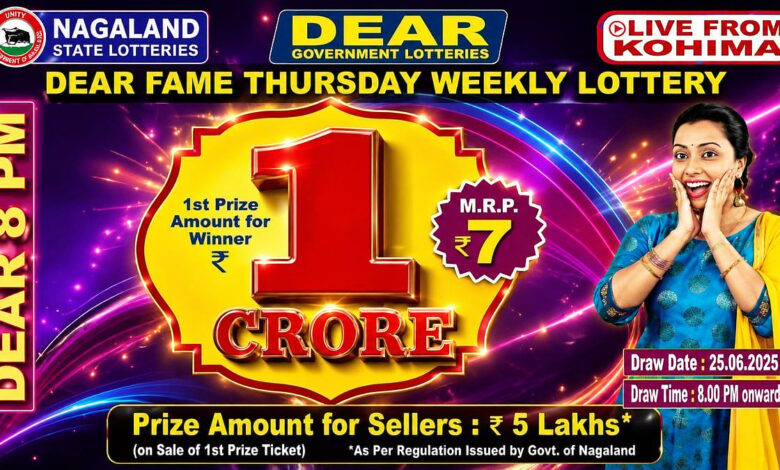 Nagaland State Lottery Result Today, June 25, 2026: Dear Fame Thursday Night 8 PM Draw Winners List, Live Updates