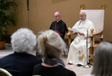 Pope Leo XIV speaks during his meeting with writers from around the world at the Capitolare Hall of St. Peter's Basilica at the Vatican June 24, 2026, to mark the 100th anniversary of the Holy See's publishing house, Libreria Editrice Vaticana.