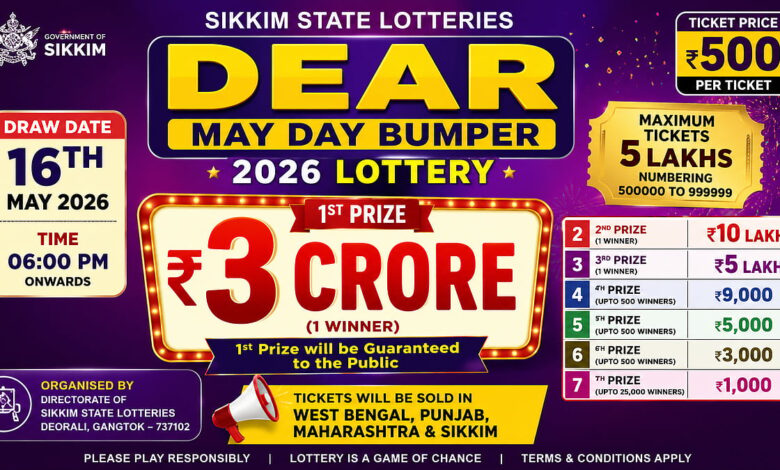 Sikkim State Dear May Day Bumper Lottery 2026: Check ₹3 Crore First Prize, Draw Date, Ticket Price...