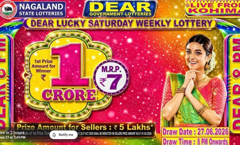 Nagaland State Lottery Result Today, June 27, 2026: Dear Lucky Saturday Night 8 PM Draw Winners List, Live Updates