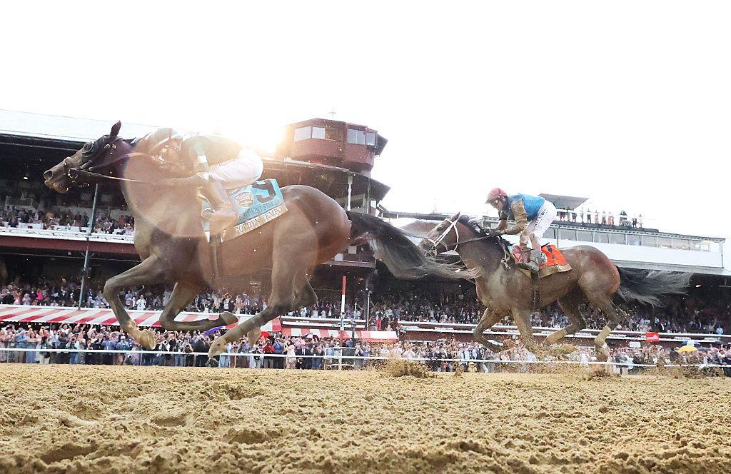 Golden Tempo with Jose Ortiz up, wins the 158th running of the Belmont Stakes with with Commandment and John Velazquez up finishing second at Saratoga Race Course on June 06, 2026 in Saratoga Springs, New York.