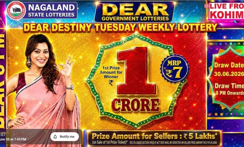 Nagaland State Lottery Result Today, June 30, 2026: Dear Destiny Tuesday Night 8 PM Draw Winners List, Live Updates