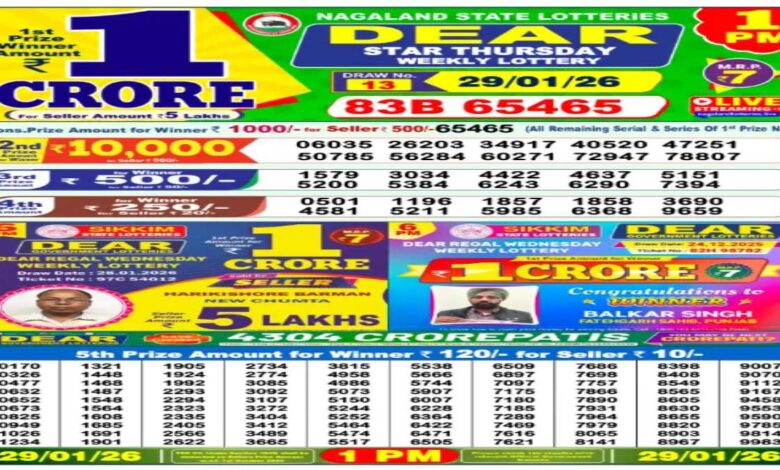 Nagaland State Lottery Result Today, 29 January 2026: Sambad 1 PM Dear Thursday Weekly Lucky Draw Out; Winners
