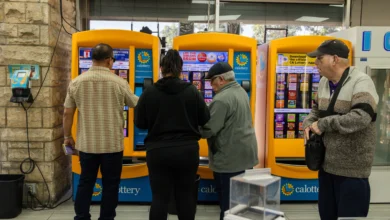 William Adelman, right, prepares to buy more lottery tickets at Bluebird Liquor on Monday, Dec. 1, 2025 in Hawthorne, CA - Source: Getty