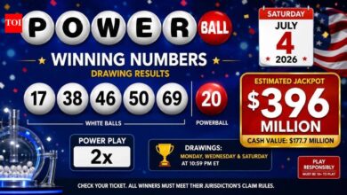Powerball winning numbers for Saturday, July 4, 2026: Winning numbers, Powerball, Power Play and $396 million jackpot