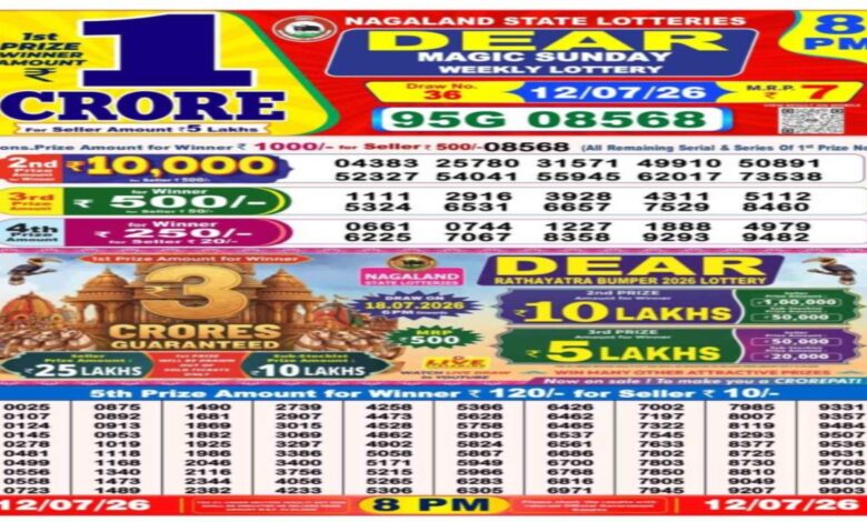 Nagaland Lottery Result Today, 12 July 2026 LIVE: Night Sambad Dear 8PM Sunday Weekly Lucky Draw Announced