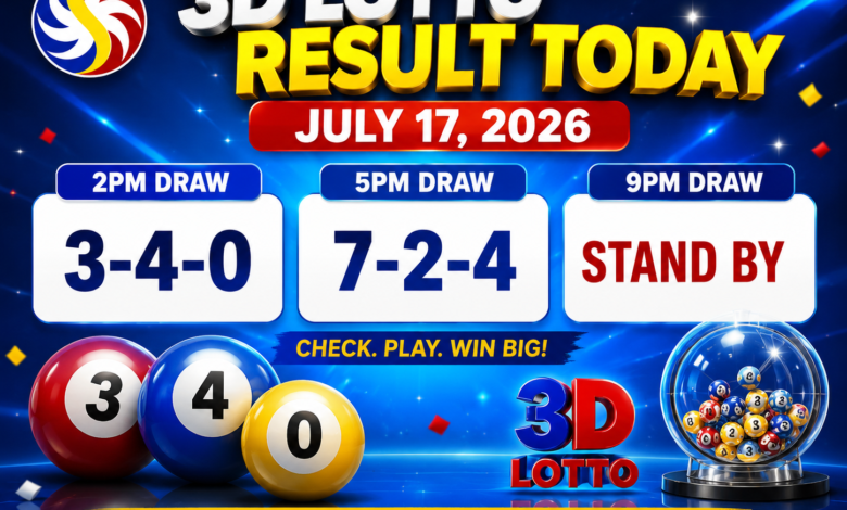 3D Lotto Result Today, July 17, 2026 [OUT]: Check PCSO Swertres Winning Numbers for 2 PM, 5 PM & 9 PM Draws, Latest Results, Draw Schedule and Prize Claim Details