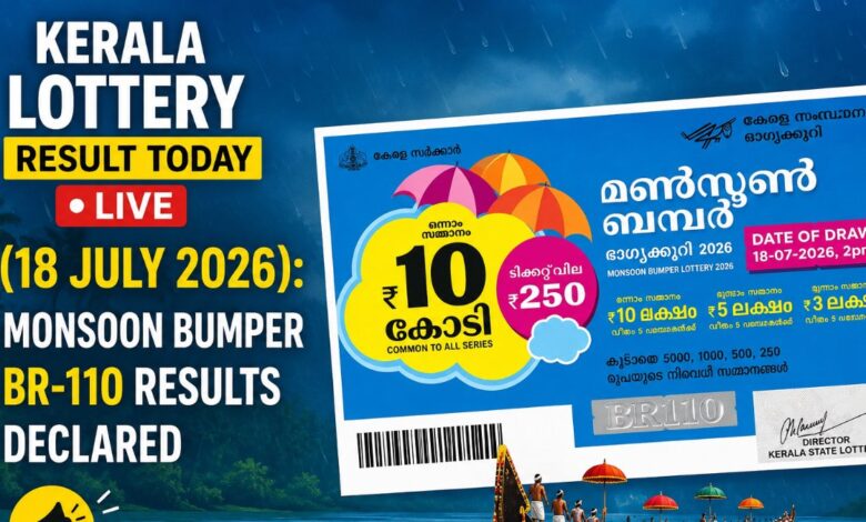 Kerala Lottery Result LIVE 18/07/2026: Monsoon Bumper BR-110 Result DECLARED; Check Rs.10 Cr Jackpot Winner