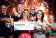 (L-R): Blair, Larry, Lynn, Albert, Michelle, Debra, winners of the June 20, 2026, Lottario draw.